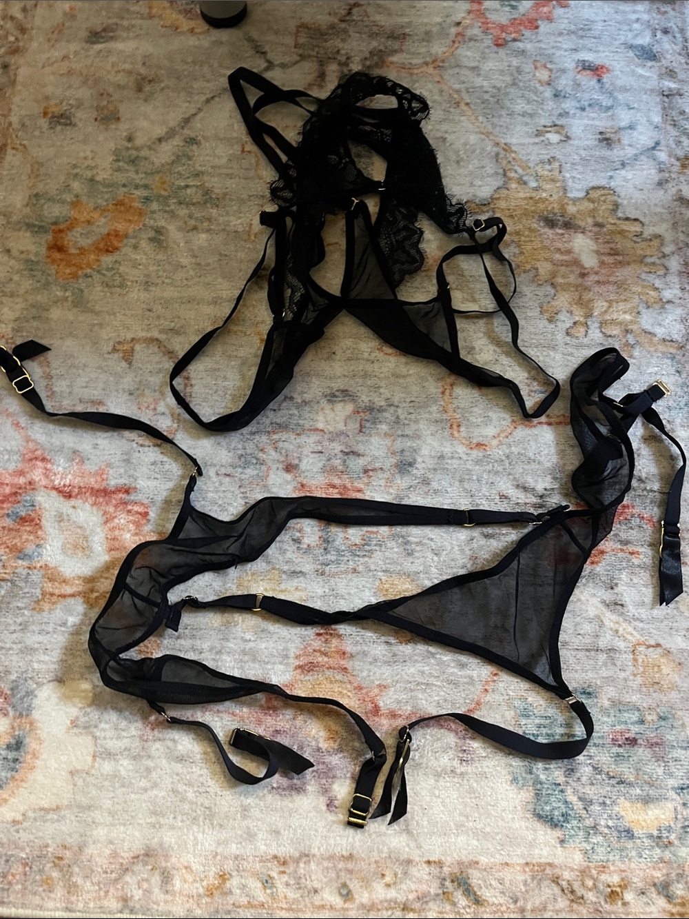 Sheer Black Strappy Lingerie garter/ open underwear Set
